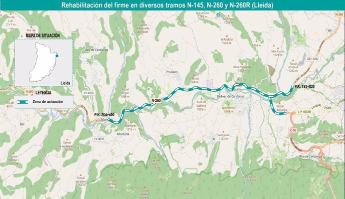 Archivo - Plnol de la ubicació de les actuacions a l'N-260 i l'N-260R