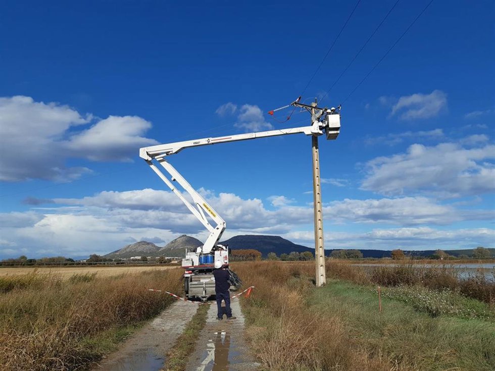 Trabajos de adaptación en una línea eléctrica en Torroella de Montgrí (Girona)