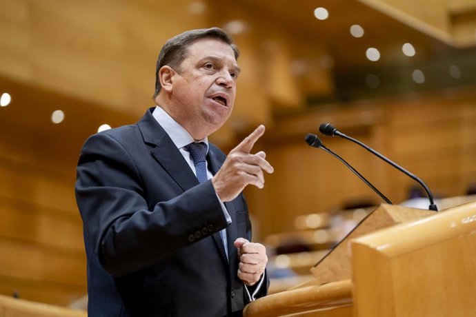 Archivo - El ministro de Agricultura, Pesca y Alimentación, Luis Planas, realiza una interpelación en una sesión de control al Gobierno en el Senado, a 8 de marzo de 2022, en Madrid (España). La guerra en Ucrania y sus derivadas económicas acaparan este