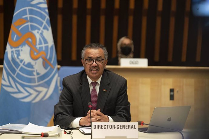 Archivo - BEIJING, June 1, 2021  -- Tedros Adhanom Ghebreyesus, director-general of the World Health Organization, addresses the 74th World Health Assembly in Geneva, Switzerland, May 24, 2021.