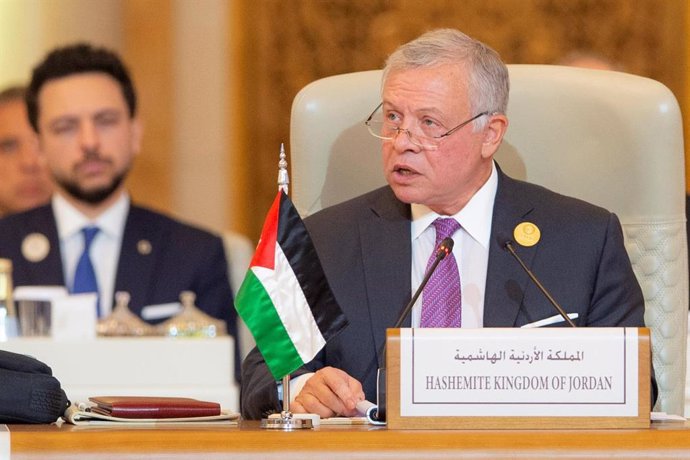 11 November 2023, Saudi Arabia, Riyadh: King of Jordan Abdullah II attends the Emergency Arab League summit. Photo: -/Saudi Press Agency/dpa