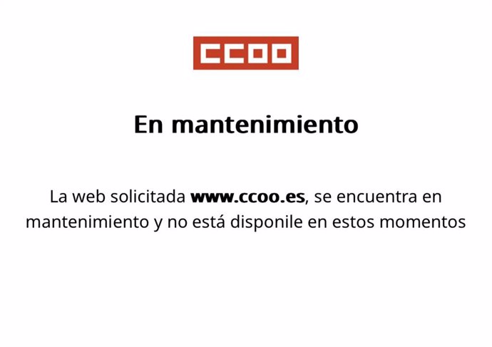 Mensaje en la web de CCOO tras sufrir un ataque informático