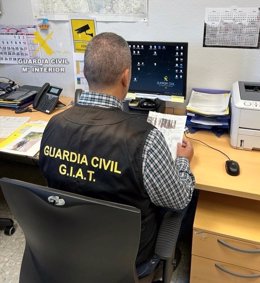 Un agente de la Guardia Civil delante de un ordenador