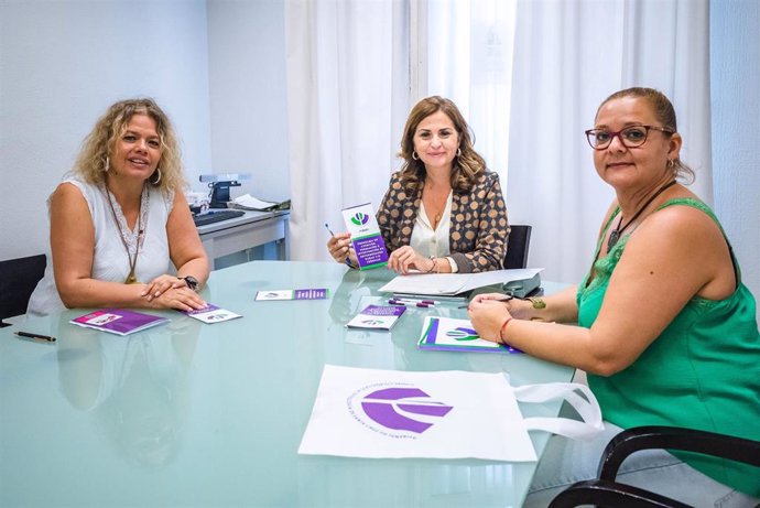 La consejera de Acción Social del Cabildo de Tenerife, Águeda Fumero (c), en una reunión con el Colegio de Psicólogos