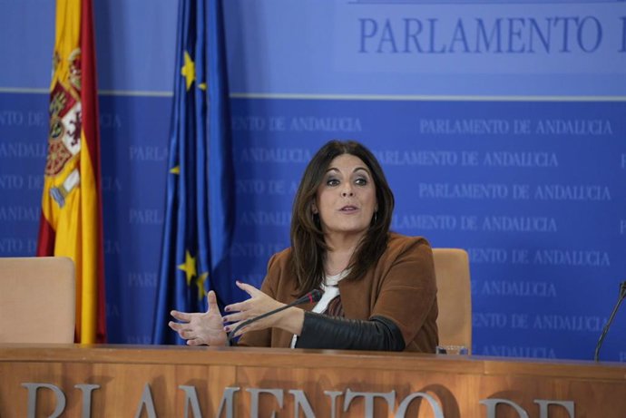 La portavoz parlamentaria del PSOE-A, Ángeles Férriz, en rueda de prensa.