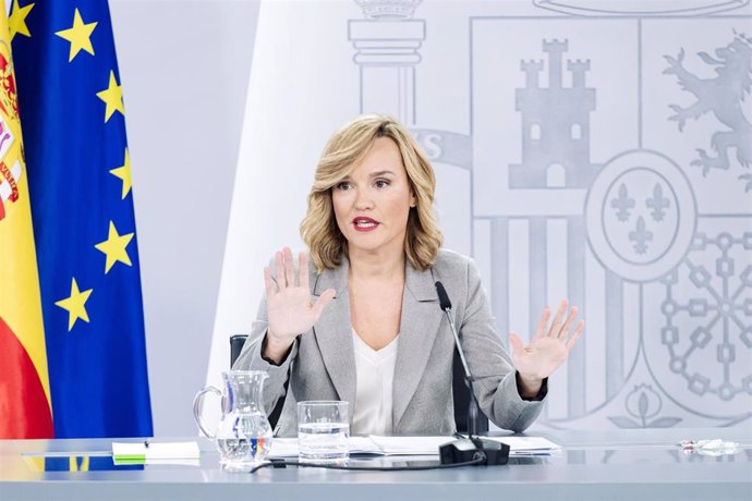 Pilar Alegría, durante una rueda de prensa posterior a la reunión del Consejo de Ministros.