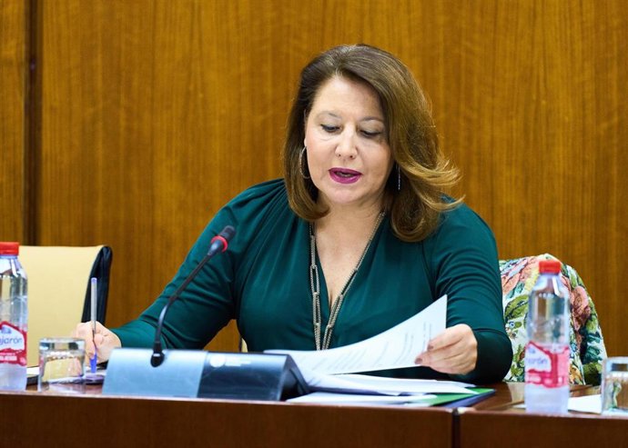 La consejera de Agricultura, Pesca, Agua y Desarrollo Rural, Carmen Crespo, durante su intervención en el Parlamento andaluz.