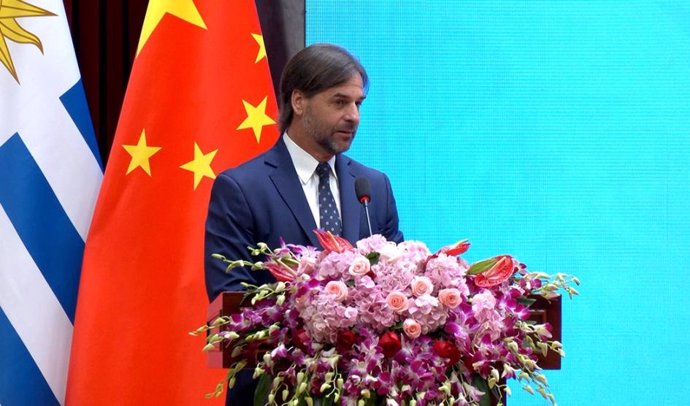 El presidente de Uruguay, Luis Lacalle Pou, durante su visita a China