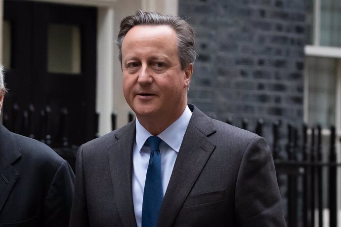 November 14, 2023, London, United Kingdom: David Cameron leaves a cabinet meeting in Downing Street, London. Yesterday Prime Minister Rishi Sunak conducted a surprise reshuffle of his cabinet, sacking Suella Braverman as Home Secretary and handing a peera