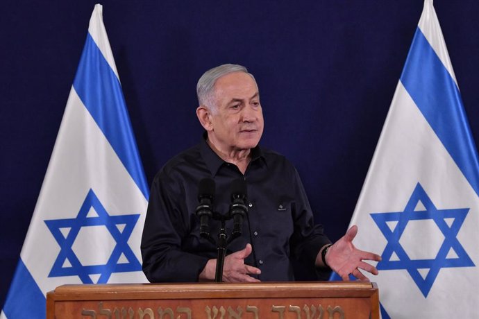 TEL AVIV, Nov. 19, 2023  -- Israeli Prime Minister Benjamin Netanyahu speaks at a press conference in Tel Aviv, Israel, on Nov. 18, 2023.   Currently there is no deal reached yet on the release of Israeli hostages held in the Gaza Strip, Israeli Prime M