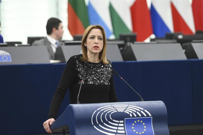 La eurodiputada Cristina Maestre interviene en la Eurocámara.