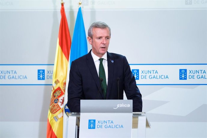 El presidente de la Xunta, Alfonso Rueda, en la rueda de prensa posterior a la reunión del Consello