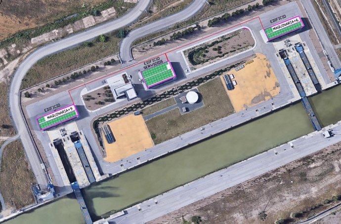 Plano sobre la ubicación de la plata fotovoltaica en la esclusa del Puerto de Sevilla.
