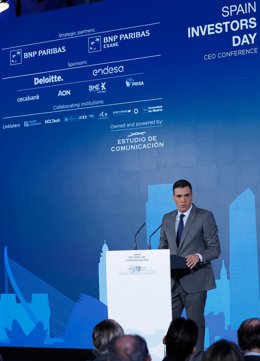 El Presidente del Gobierno, Pedro Sánchez, durante su intervención el año pasado en el acto de clausura del foro Spain Investors Day.
