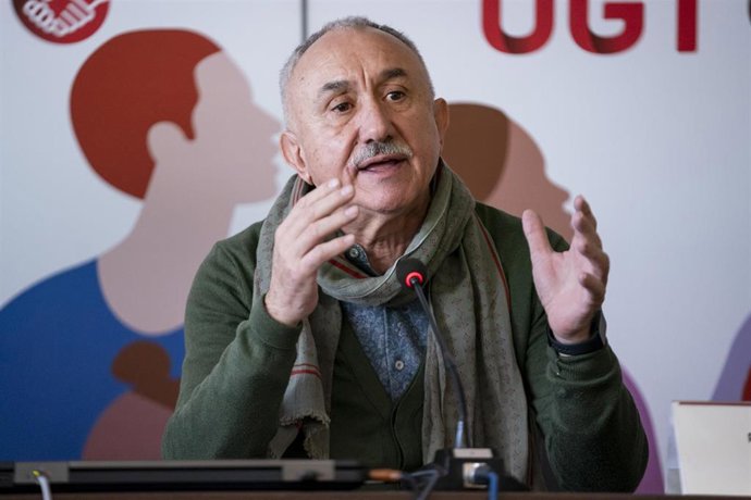 El secretario general de UGT, Pepe Álvarez, clausura la X Jornada Confederal 'Representación y Libertad Sindical. ¿Hacia una semana laboral de cuatro días?', en la sede de UGT