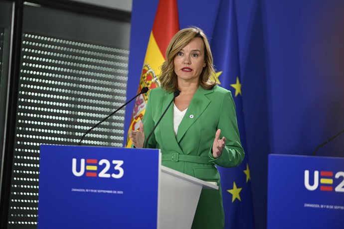 Archivo - La ministra de Educación y Formación Profesional, Pilar Alegría, ofrece una rueda de prensa el día en el que se desarrolla la segunda jornada de la Reunión informal de ministros de Educación y Juventud de la UE, con motivo de la Presidencia es