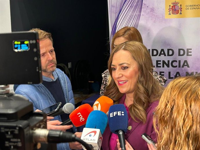 La delegada del Gobierno en Castilla y León, Virginia Barcones, atiende a los medios de comunicación antes de la celebración de la gala de los premios Meninas 2023.