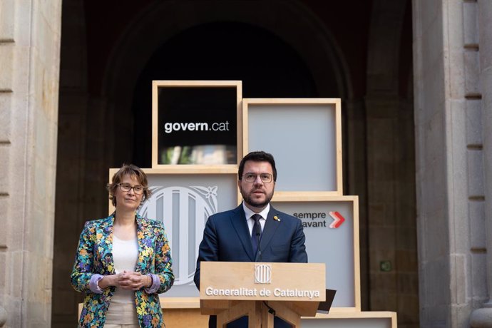 Archivo - Arxivo - El president de la Generalitat, Pedro Aragonés i García, intervé durant la presentació de les línies estratgiques de l'acció exterior catalana per als propers quatre anys recollides en el Pla d'acció exterior i de relacions amb l'O