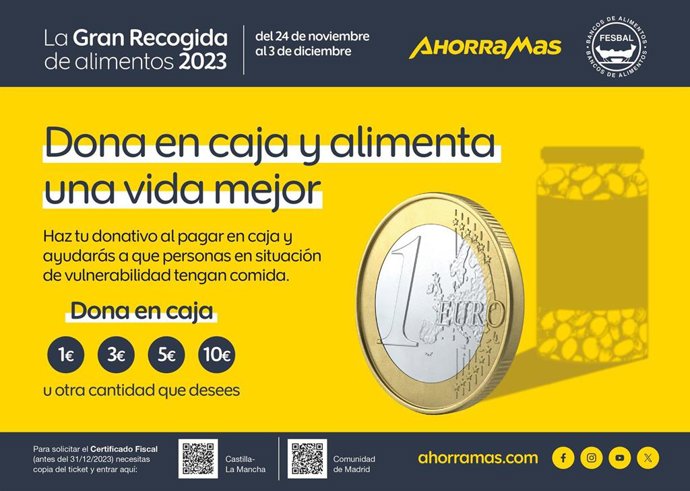 Ahorramas se suma por undécimo año a 'La Gran Recogida 2023' del Banco de Alimentos