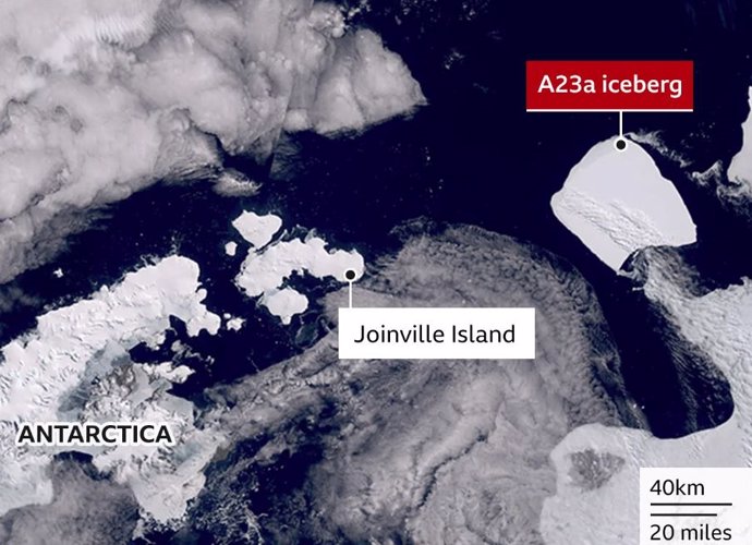 Iceberg A23a supera la Península Antártica en dirección al Atlántico sur