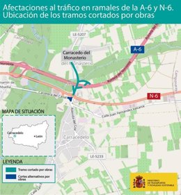 Gráfico informativo sobre los cortes de tráfico en Carracedelo por las obras de la LE-5207.