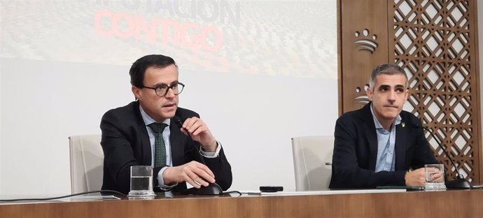 El presidente de la Diputación de Badajoz, Miguel Ángel Gallardo, en la presentación del Plan Diputación Contigo