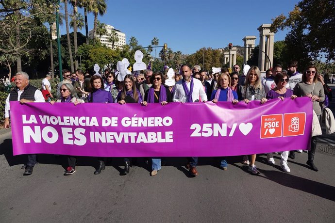 El PSOE de Málaga en la manifestación por el 25N