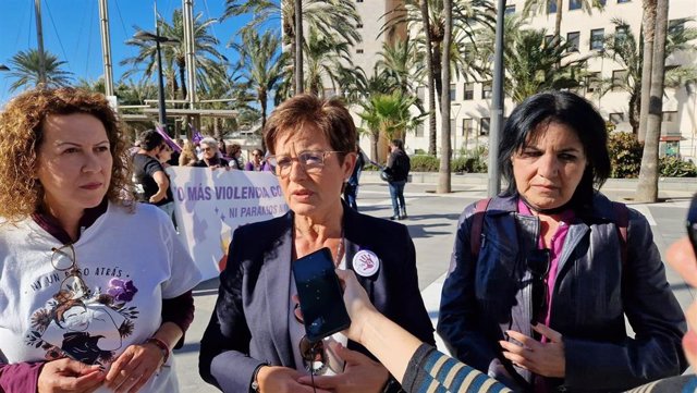 Representantes del PSOE de la provincia de Almería atienden a los medios antes de participar en la manifestación por el 25N