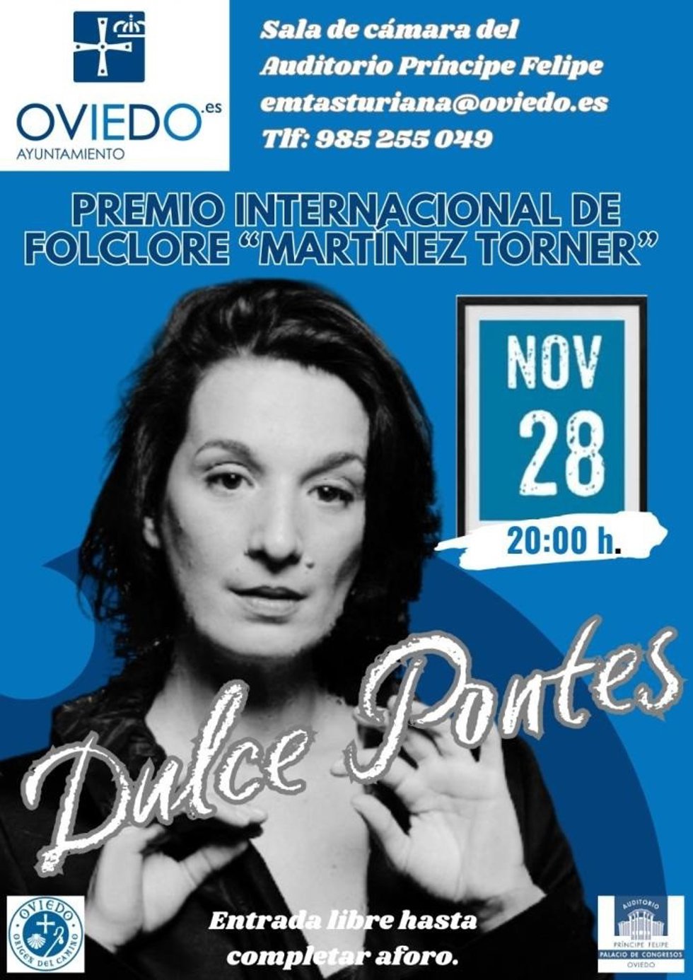 Cartel de la entrega del Premio Internacional de Folclore Martínez Torner a Dulce Pontes