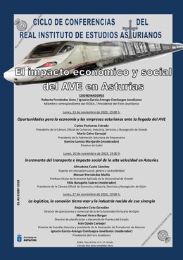 Cartel del ciclo del Ridea sobre 'El impacto económico y social del AVE en Asturias'