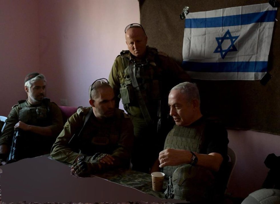 El primer ministro israelí Benjamin Netanyahu en la Franja de Gaza