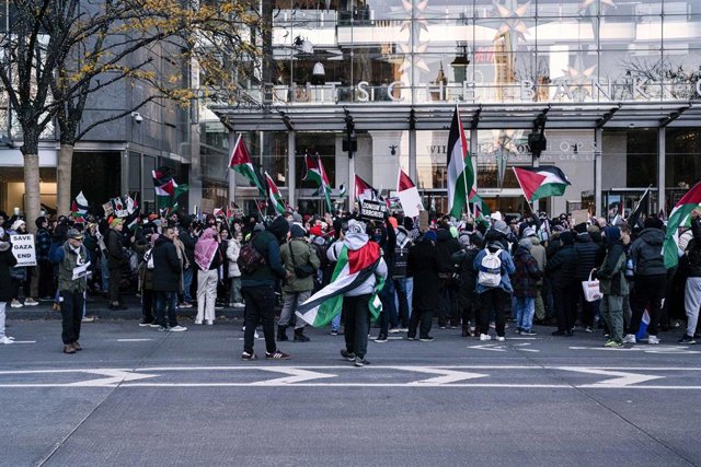 Manifestación propalestina en Manhattan, Nueva York
