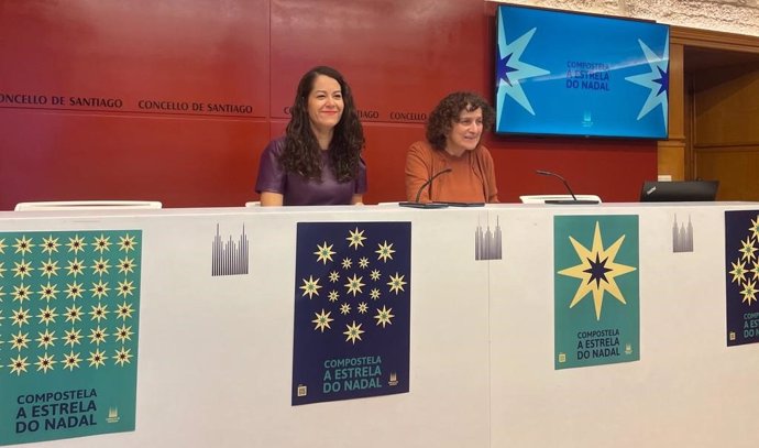 El alcalde de Santiago, Goretti Sanmartín, y la tenienta de alcaldesa, María Rozas, presentan en rueda de prensa la programación de Navidad.