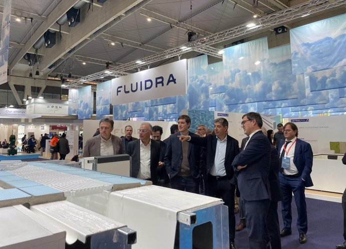 Segarra (Generalitat) y Planes (Fluidra) en la inauguración del salón Piscina & Wellness Barcelona.