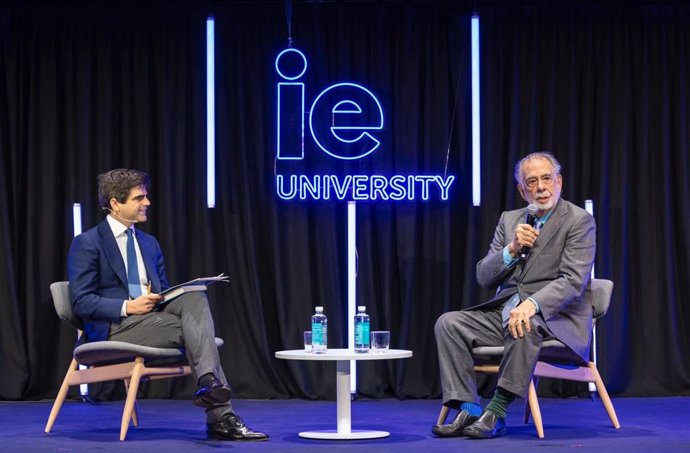 El cineasta Francis Ford Coppola durante su charla sobre su visión de futuro y el papel esencial del arte y las humanidades en un mundo transformado por la tecnología en IE University.