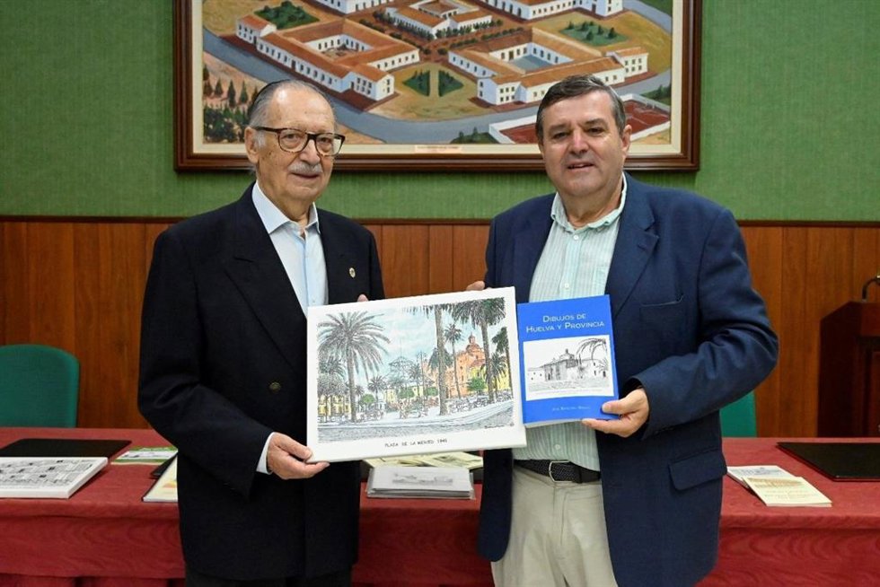 José Bacedoni dona una colección de sus libros publicados y de sus dibujos a la Biblioteca de la UHU.