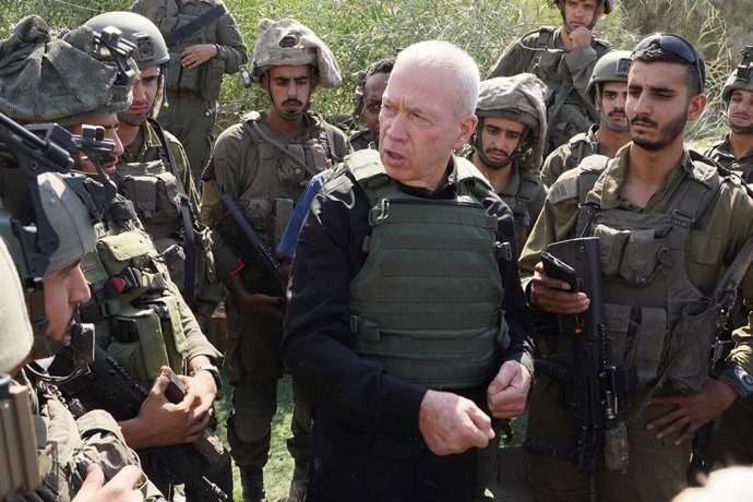 Archivo - October 15, 2023, Israel: Israeli Minister of Defense YOAV GALLANT conducts a tour near the Gaza border and holds discussions with troops stationed in the area. Israel is engaged in a war with Hamas of the Gaza Strip following massive rocket f