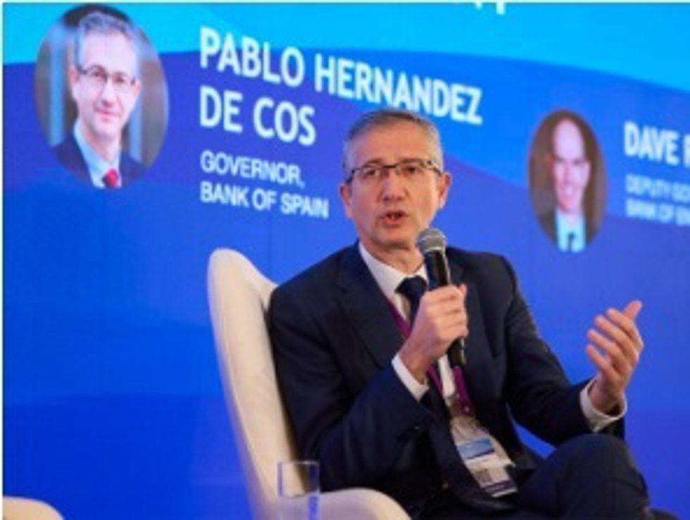 El gobernador del Banco de España, Pablo Hernández de Cos, en su intervención en el panel "Inflation, Financial Stability and Employment" de la conferencia conjunta de la Hong Kong Monetary Authority (HKMA) y el Bank for International Settlements (BIS).