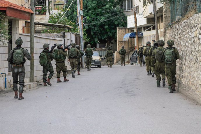 November 19, 2023, Nablus, West Bank, Palestine: An Israeli army foot force seen during a military operation in the Balata refugee camp, West Bank.