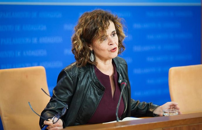 La portavoz adjunta del Grupo Por Andalucía, Esperanza Gómez, este martes en rueda de prensa.