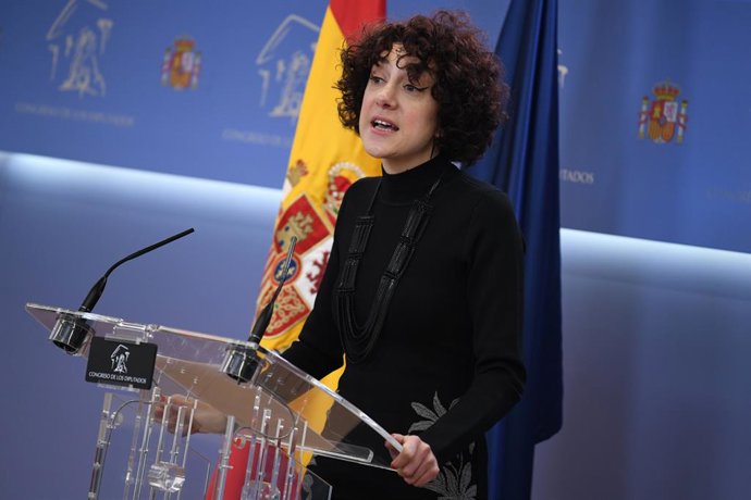 La diputada de Sumar Aina Vidal durant una roda de premsa posterior a la reunió de la Junta de Portaveus, al Congrés dels Diputats, a 28 de novembre de 2023, a Madrid (Espanya).
