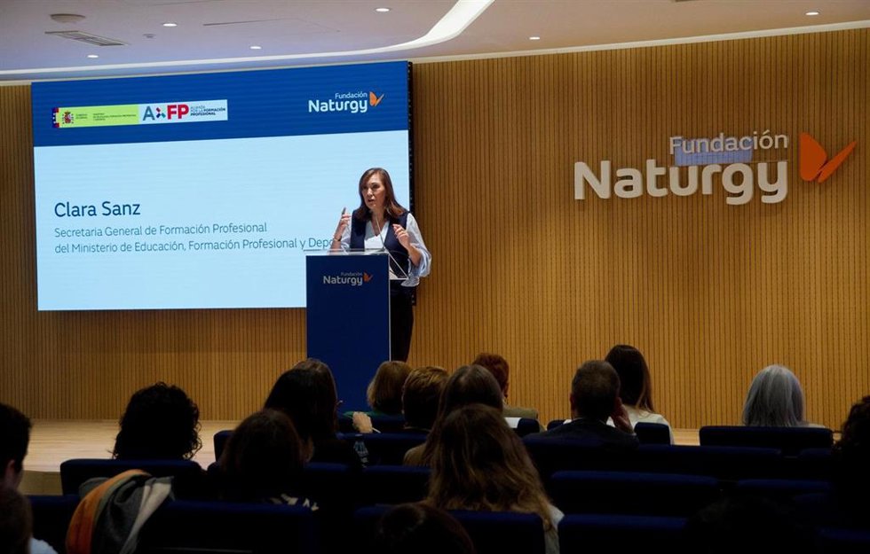 Clara Sanz, secretaria general de Formación Profesional del Ministerio de Educación, Formación Profesional y Deportes, durante el acto organizado por Fundación Naturgy para la elaboración del módulo de sostenibilidad de todos los ciclos formativos de FP