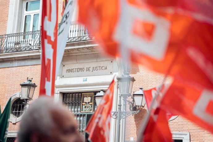 Archivo - Fachada del Ministerio de Justicia durante una protesta de Funcionarios de Justicia frente al Ministerio, a 29 de mayo de 2023.