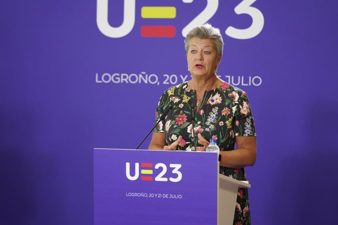 Archivo - La comisaría europea de Asuntos de Interior, Ylva Johansson,  comparece en rueda de prensa tras la reunión informal europea de los ministros de Justicia e Interior de la Unión Europea, a 20 de julio de 2023, en Logroño, La Rioja (España). Las 