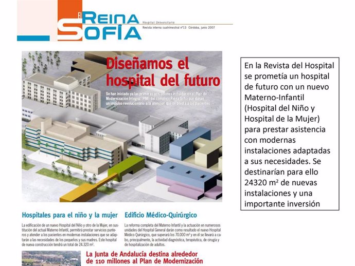 Imagen de la revista del Reina Sofia que recogía en 2007 el proyecto de un futuro Hospital Infantil.