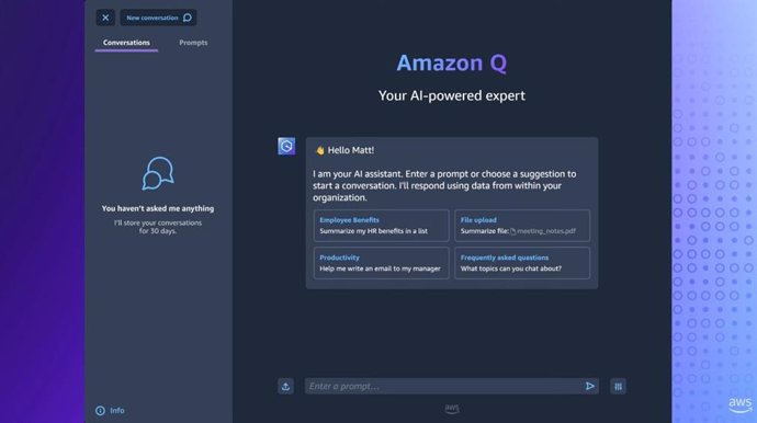 Interfaz del asistente Amazon Q para empresas