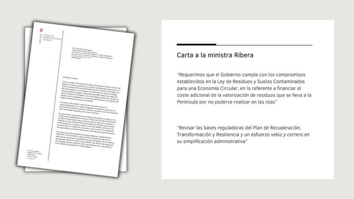 Una de las cartas que el conseller de Empresa, Empleo y Energía, Alejandro Sáenz de San Pedro, ha remitido a los ministerios.