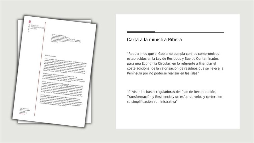 Una de las cartas que el conseller de Empresa, Empleo y Energía, Alejandro Sáenz de San Pedro, ha remitido a los ministerios.