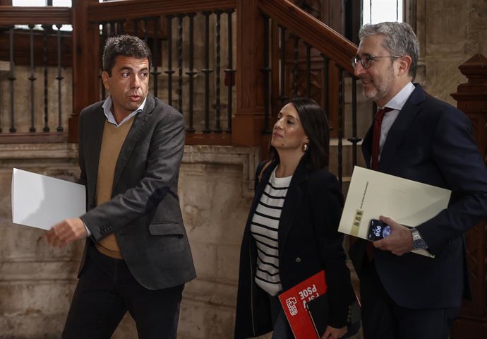Carlos Mazón, Rebeca Torró i Arcadi España, en una reunió a la Generalitat
