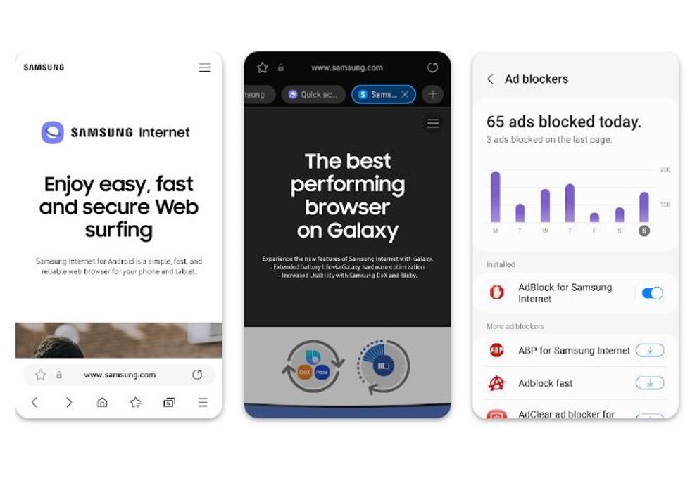 Interfaz de Samsung Internet para móviles